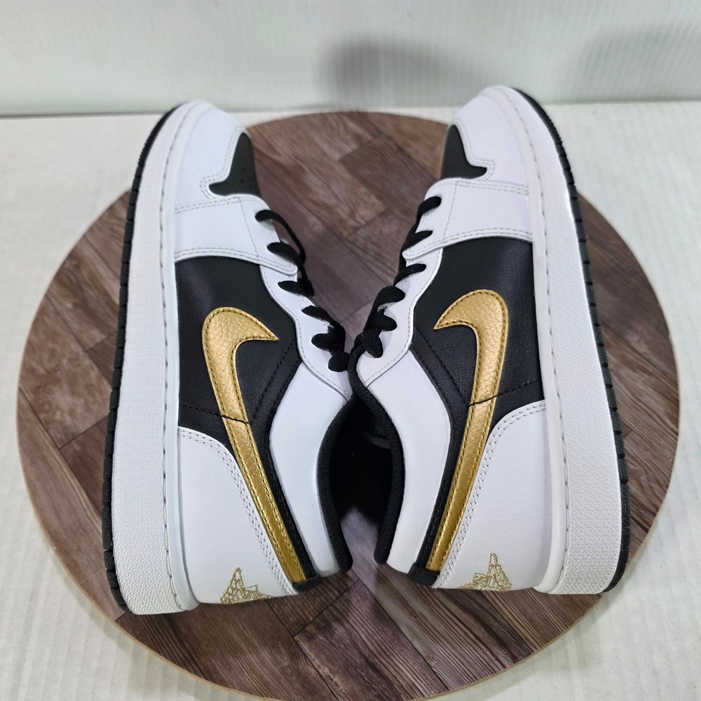Nike Air Jordan 1 Low Gold Swoosh GS - Kids Size 5.5Y/Womens 7 White Black Gold - Picture 8 of 11